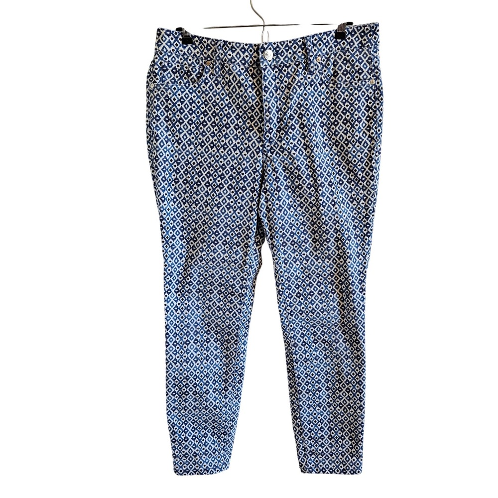 Tommy Bahama Ella Twill High Rise Ankle Pants Turkish Sea Blue Diamond Print 14
